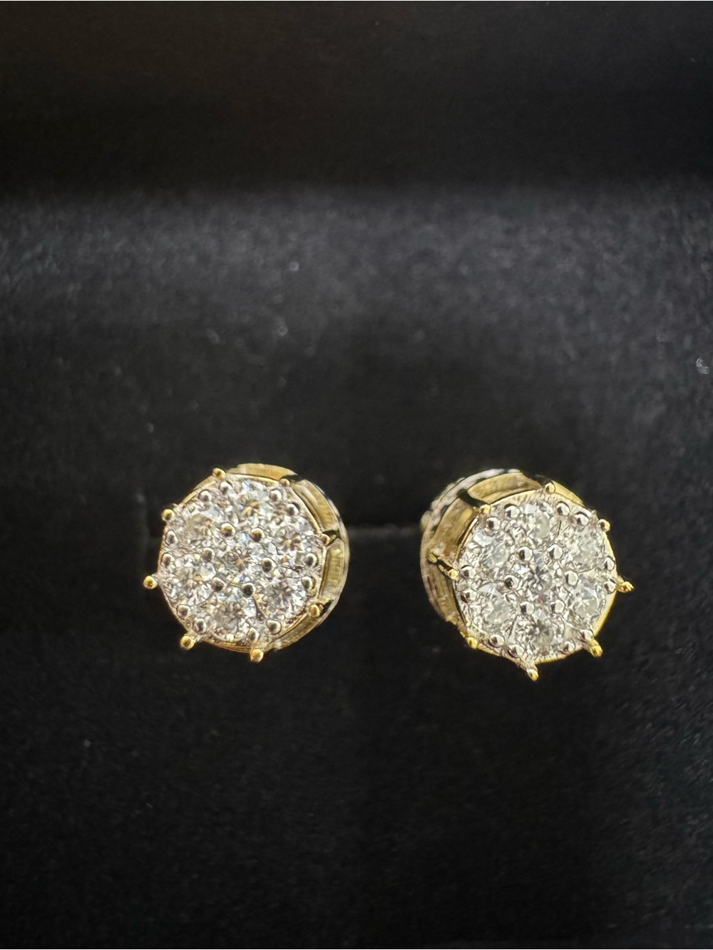 S925 Gold Tone Crystal Cluster Moissanite Screw Back Earrings - Women Jewelry